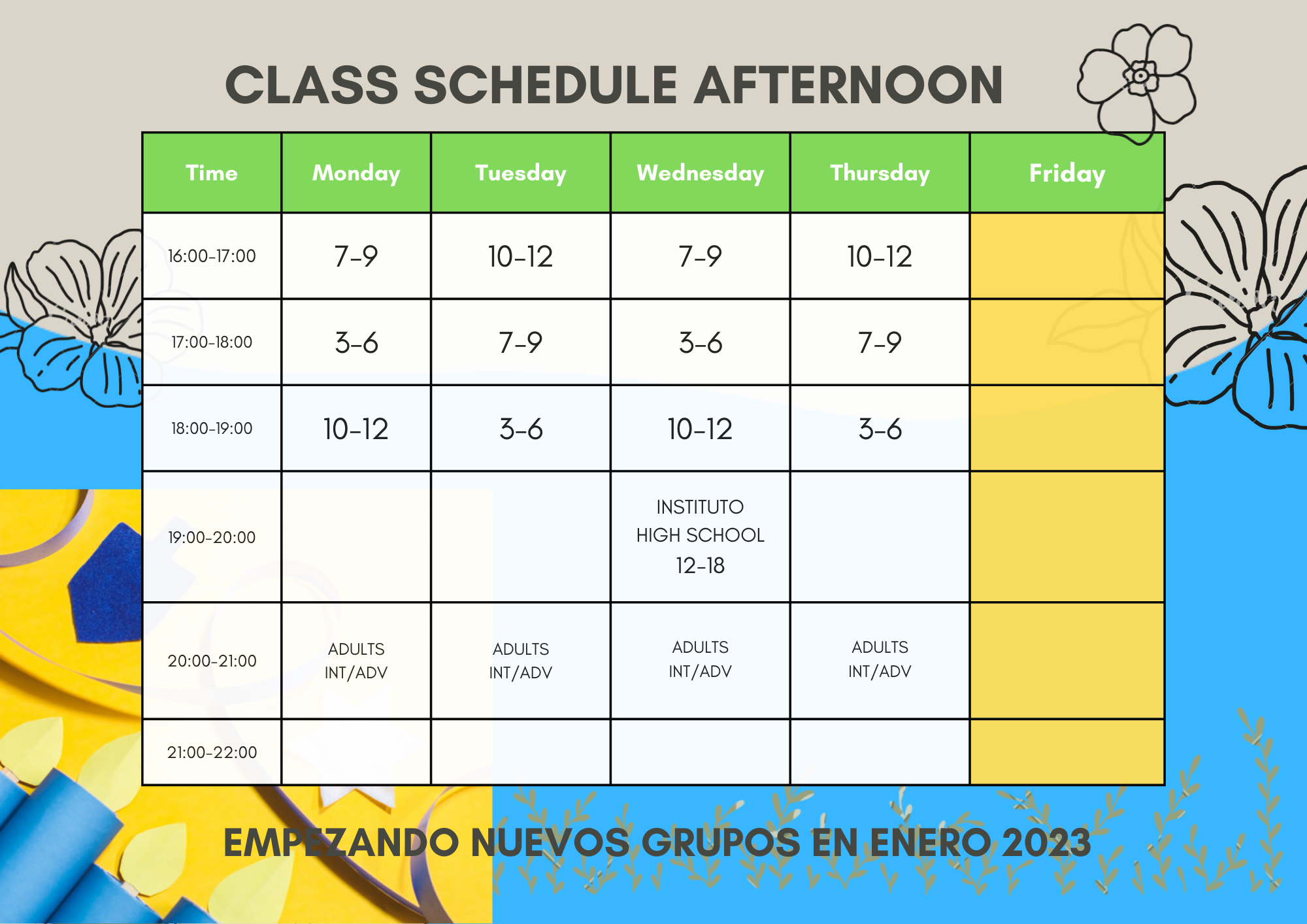 CLASS SCHEDULE 2023